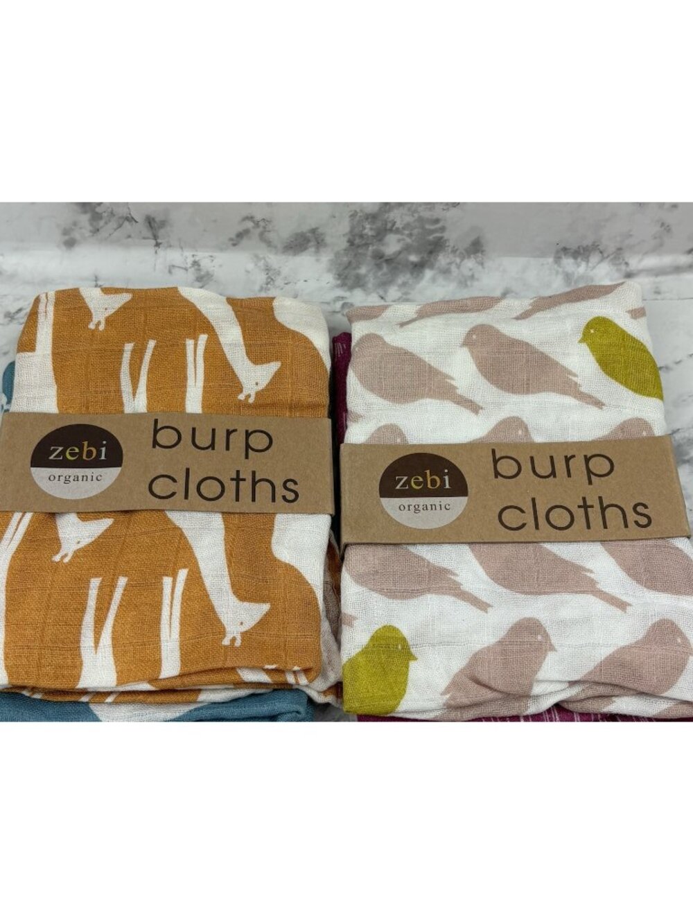 *New Zebi Organic Burp Cloths Unisex Baby 2 Packages 4 Cloths Bird Giraffe